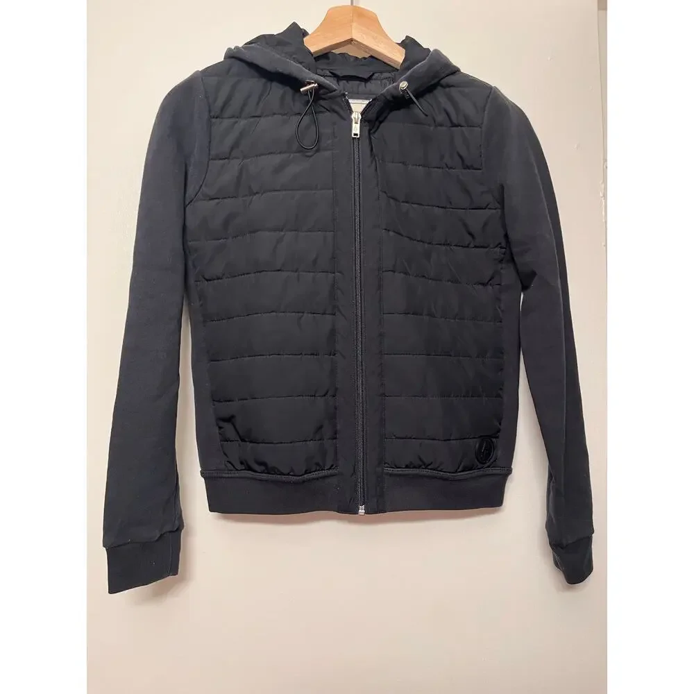 Abercrombie & Fitch Women’s XS Black Quilted Hybrid Hooded Zip Jacket Y2K Puffer